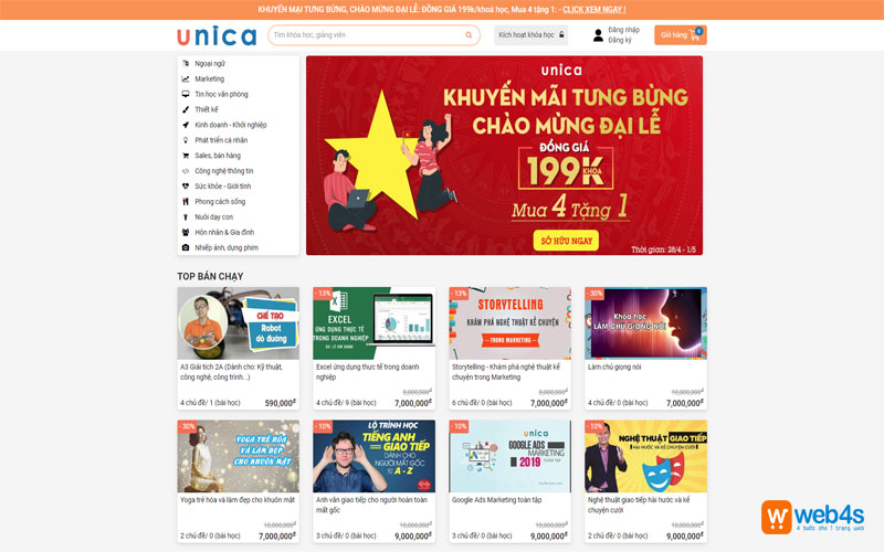 Template thiết kế website elearning Web4s